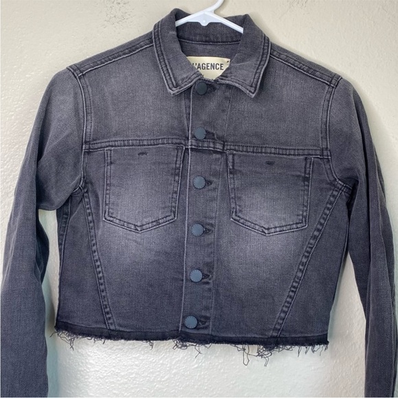 L'Agence XS Grey Jean Jacket Lace Up Crop Denim Blazer Distressed Black Wash - Picture 6 of 16